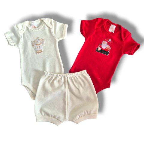 Kit Body de Natal pra bebê + Body de Ano Novo + shorts tapa fralda