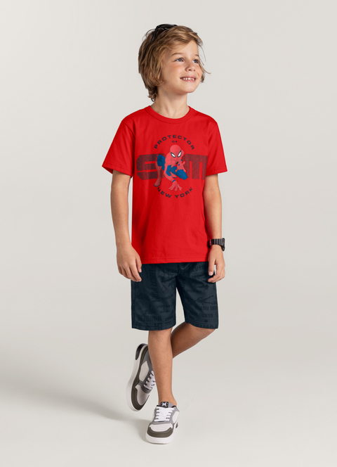 CONJUNTO DE CAMISETA MEIA MALHA E BERMUDA MOLETINHO Homem Aranha