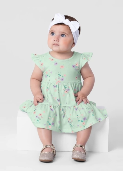 Vestido Bebê menina estampado flores Brandili Meia Malha