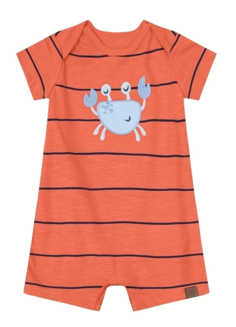 Macaquinho de bebê menino bordado de Carangueijo Meia Malha Listrada Brandili RN menino