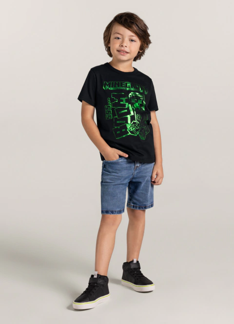 CAMISETA MINECRAFT MEIA MALHA Estampa BOOM Alto relevo