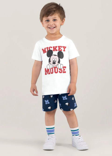 CONJUNTO do Mickey DE CAMISETA MEIA MALHA E BERMUDA MOLETINHO Mickey Mouse