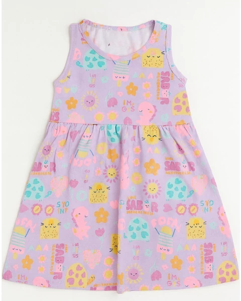 VESTIDO INFANTIL MALWEE EM MALHA ESTAMPADO SOL OU BICHINHOS - TAMANHO 1 AO 3