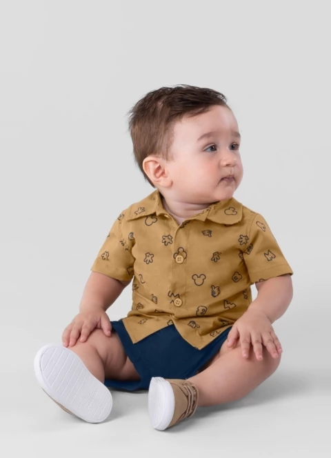Conjunto bebê menino Disney Mickey Mouse de Camisa social e Bermuda Tricoline Comfort licenciado - tamanho P, M e G - comprar online