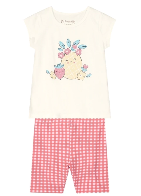 Conjunto Infantil Feminino Blusa Meia Malha e Bermuda Ciclista Cotton Brandili