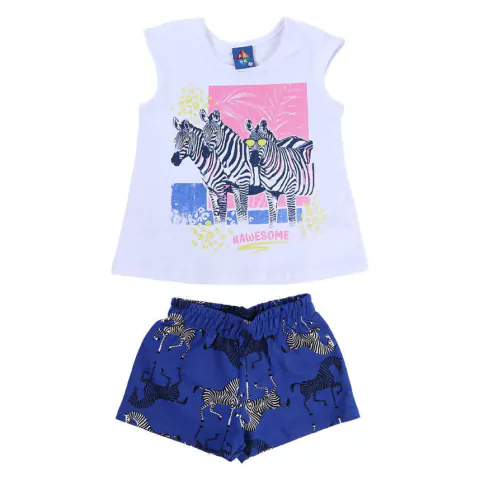 CONJUNTO PIPA MENINA BLUSA CAVADA E SHORTS ESTAMPA ZEBRAS