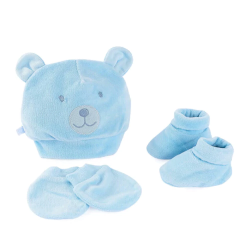 KIT ENXOVAL EM PLUSH TOUCA de ursinho, luva luvinha e pantufa sapatinho de bebê em plush RN