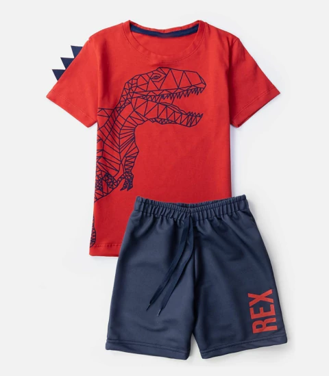 CONJUNTO INFANTIL MENINO DE CAMISETA MALHA E BERMUDA TACTEL DINOSSAURO