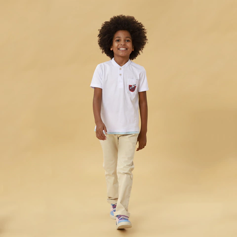 CAMISETA INFANTIL MENINO BRANCA KOOKABU MANGA CURTA EM MEIA MALHA BASICA BRANCO