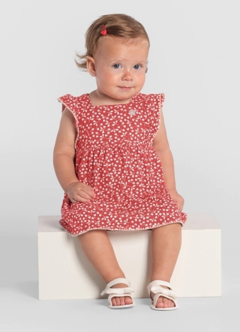 Vestido Infantil em Cotton Vermelho folhagens Mundi Brandili - vestido de bebê