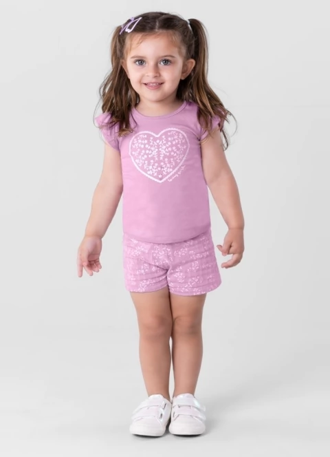 Conjunto Infantil Feminino de Blusa Meia Malha / Shorts Cotton Quadriculado Brandili - comprar online