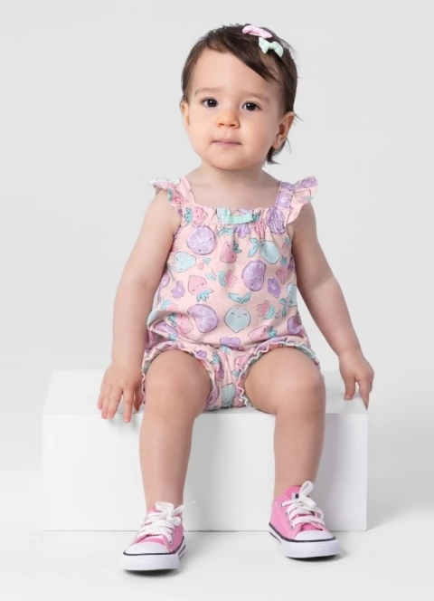 Macaquinho de bebê menina estampa frutas Meia Malha Waffle Brandili