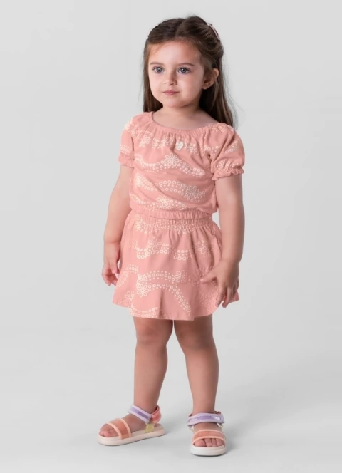 Conjunto Infantil Menina Blusa Cropped e Saia Shorts Meia Malha Brandili - comprar online