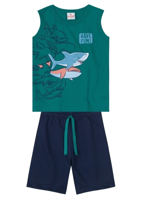 Conjunto Infantil menino Brandili de Regata Meia Malha e Bermuda Moletinho