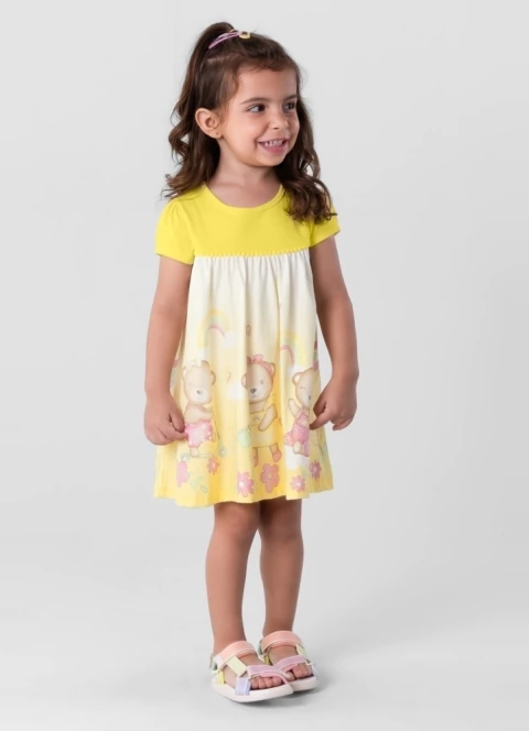 Vestido infantil menina Brandili em Meia Malha estampa de ursinhos e arco íris - comprar online