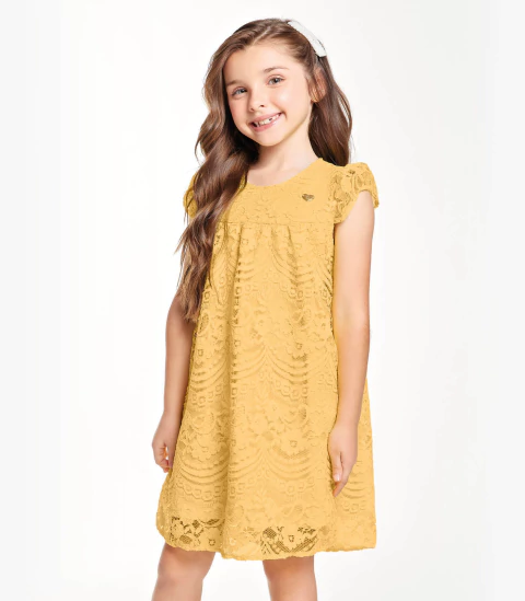 Vestido Infantil Trick Nick em Renda - vestido amarelo - Tamanho 2, 6 e 10 anos