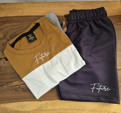 Conjunto Infantil Menino Bermuda Poliester e Camiseta Malha