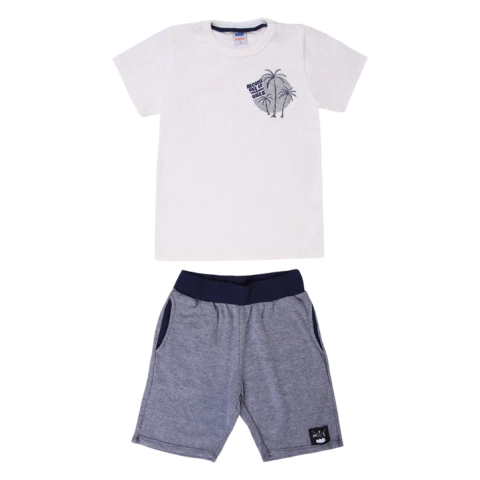 CONJUNTO MARLAN Infantil MENINO Camiseta OFF E BERMUDA Cinza