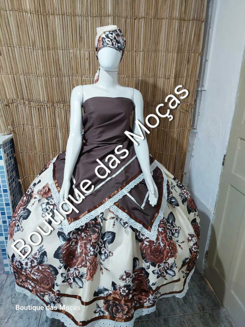 Conjunto 3 peças espampada marrom Xangô umbanda e candomblé