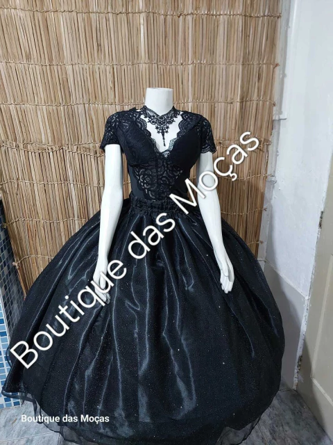 Saia preta tule glitter