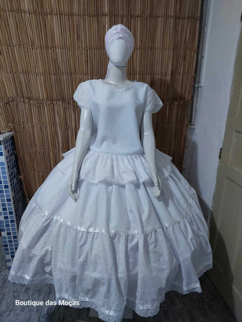 Conjunto 3 Peças umbanda e candomblé branco.