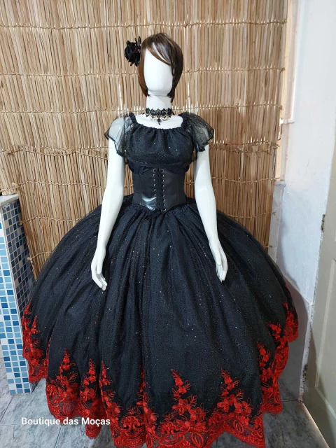 Conjunto 4 Peças luxo Maria preto e vermelho