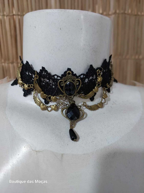 Gargantilha preto com ouro velho. - comprar online