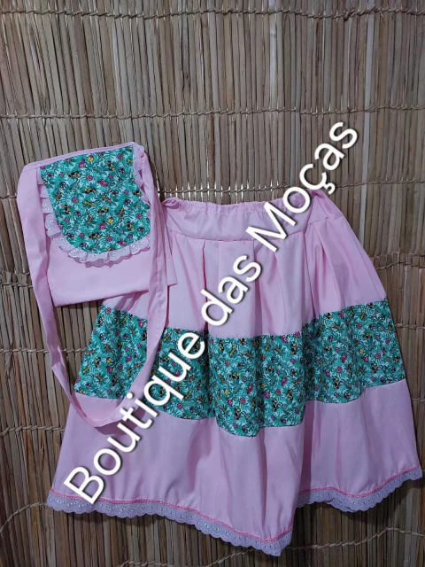 Saia e bolsinha Ere menina rosa com verde mata - comprar online