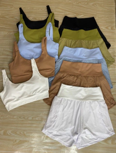 Conjunto de Short Duplo Isadora em Poliamida – Bolsos e Alta Performance