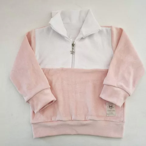 Buzo plush rosa y blanco con cierre