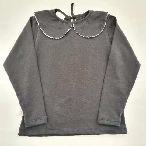 Remera algodon negro con cuello y picot blanco - comprar online