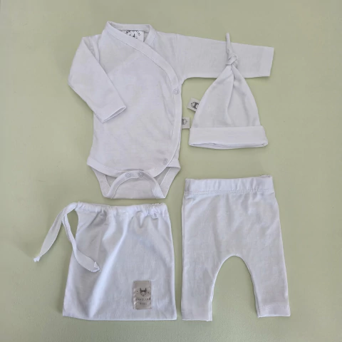 Ajuar 3 piezas algodon blanco prematuro
