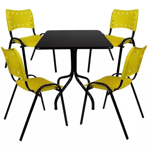 Jogo De Mesa Para Sorveteria 70x70 E 4 Cadeiras Iso Amarelo