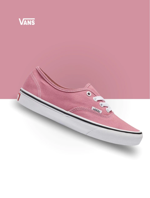 Tênis Vans Authentic na cor rosa Foxglove, modelo unissex, com detalhes em branco e preto.
