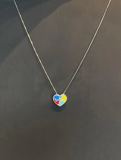 Corrente Prata 925 Pingente Coração Autismo - comprar online