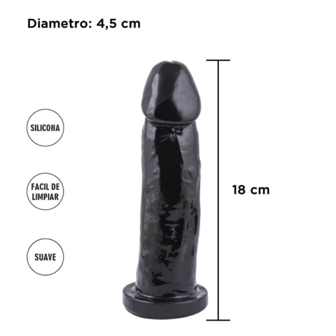 Dildo de silicona con base 18 x 3,5 cm NEGRO