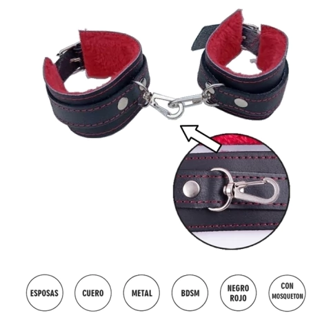 Esposa de cuero negro con peluche rojo