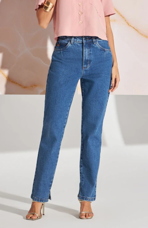 Calça Reta Jeans Cós Alto - G3714