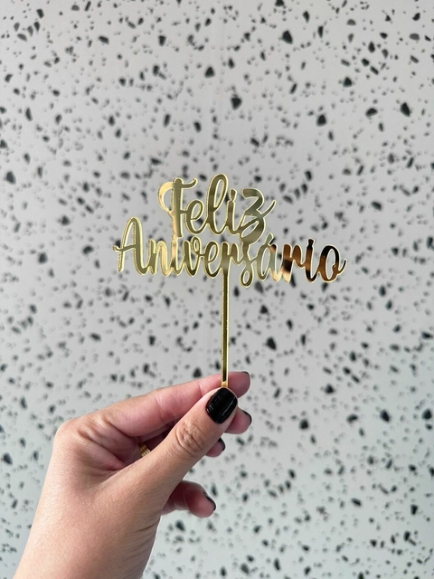 Kit com 4 Topos cm Acrílico 2mm Feliz Aniversário 11x11cm Mod 12