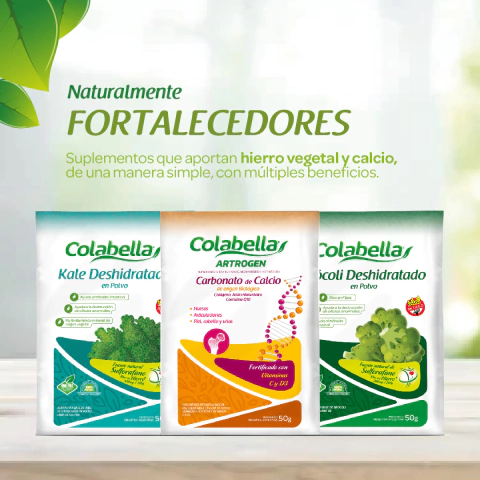 Combo de suplementos naturales Colabella para fortalecimiento óseo con kale deshidratado, carbonato de calcio orgánico y brócoli deshidratado en polvo
