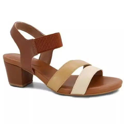 Sandália Salto Bloco Tricolor Y8209011 Canela-Usaflex - comprar online
