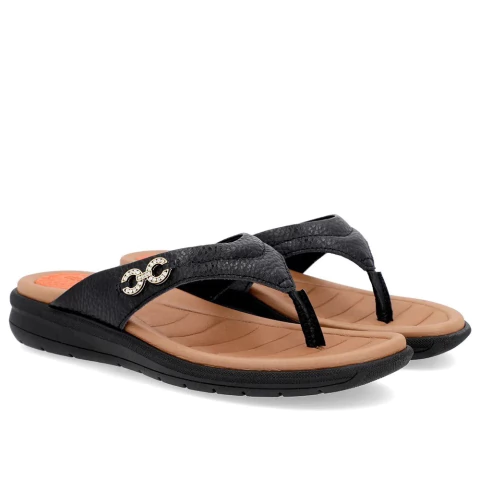 Chinelo Em Couro Preto Am15002001-Usaflex