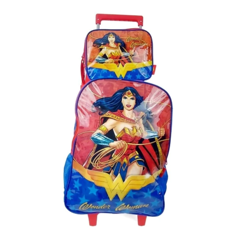 Mochila Luxcel de Rodinhas Mulher Maravilha + Lancheira Luxcel Mulher Maravilha