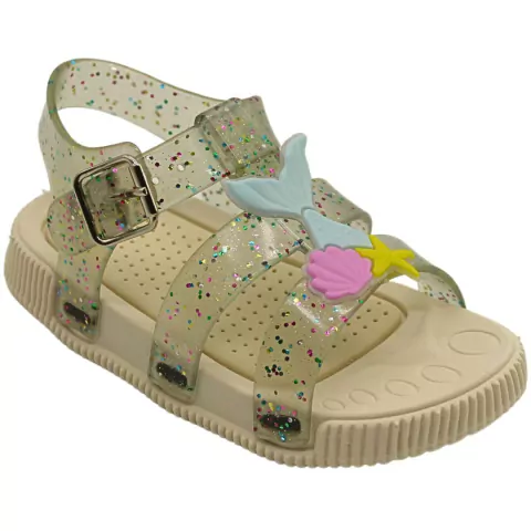 Sereia Bege - Sandália Menina Glitter