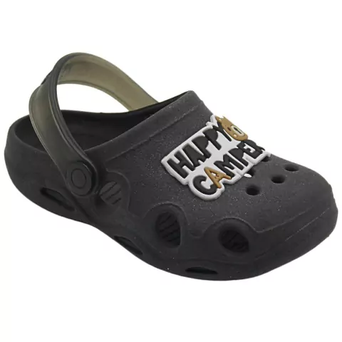 Babuches Preto Happy Camper - Chinelo Versátil Confortável