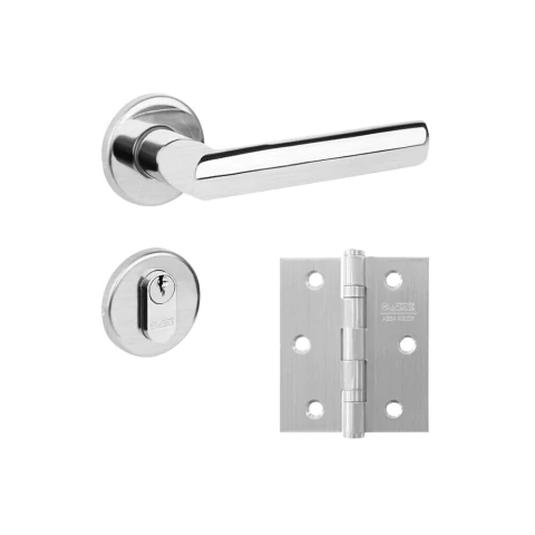 Combo Fechadura de Inox Porta 880 ST1 40mm Externa com Dobradiça 500 3x2.5 Escovado