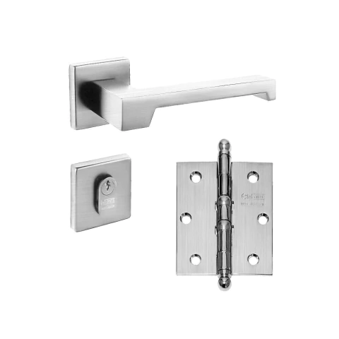 Combo Fechadura para Porta 6207 ST2 55mm Externa com Dobradiça 500 3.5x3 Aço Cromado Acetinado