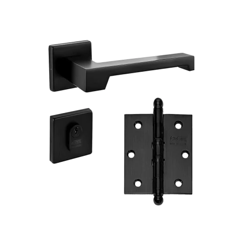 Combo Fechadura para Porta 6207 ST2 55mm Externa com Dobradiça 500 3.5x3 Aço Preto Fosco