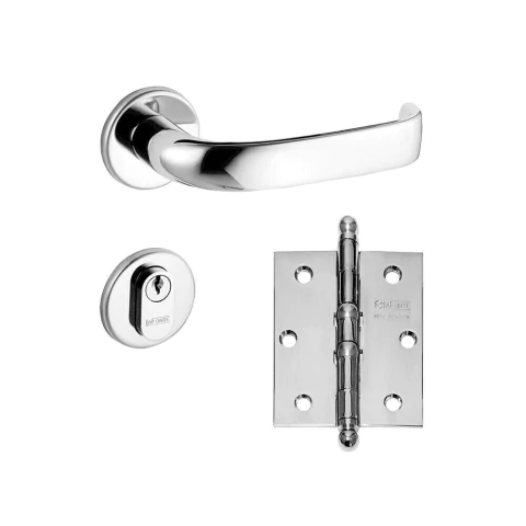 Combo Fechadura para Porta 6236 ST2 55mm Externa com Dobradiça 500 3.5x3 Aço Cromado