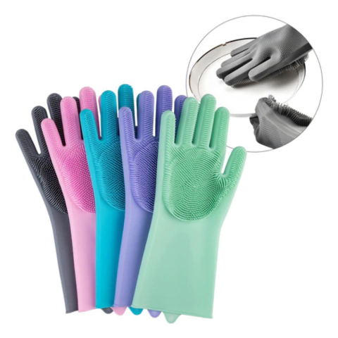 Par De Guantes Silicona Lava Platos Pone Detergente Y Listo